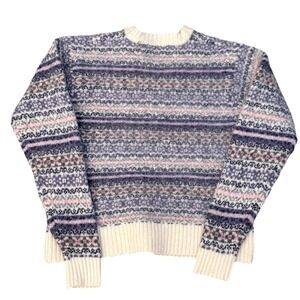 Newton Trading Co 100% Wool Shetland L  North Isle Sweater Pink Blue Warm Top